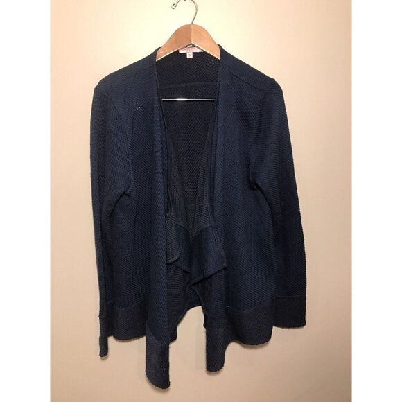Calypso St. Bart Cardigan Sweater Open Front Draped Large Asymmetric Blue - Picture 2 of 6